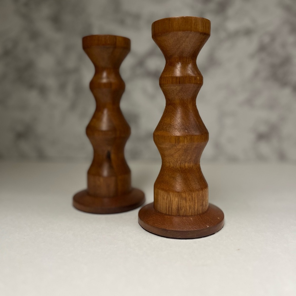 Vintage Rustic Farmhouse Style Wood Candle Holders Set Of Two